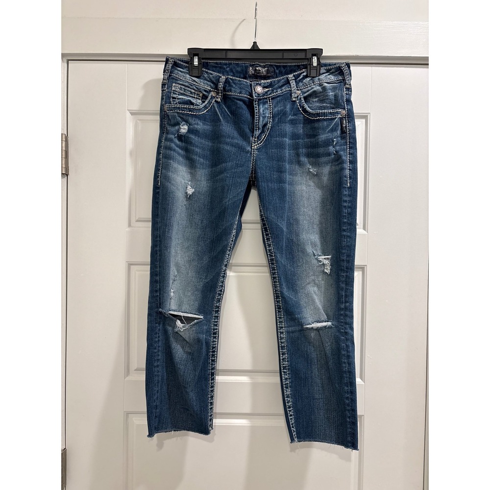 Silver Jeans Co Boyfriend Fluid Denim Distressed Raw Hem Jeans W32 L29
